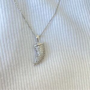CZ silver delicate Horn Necklace